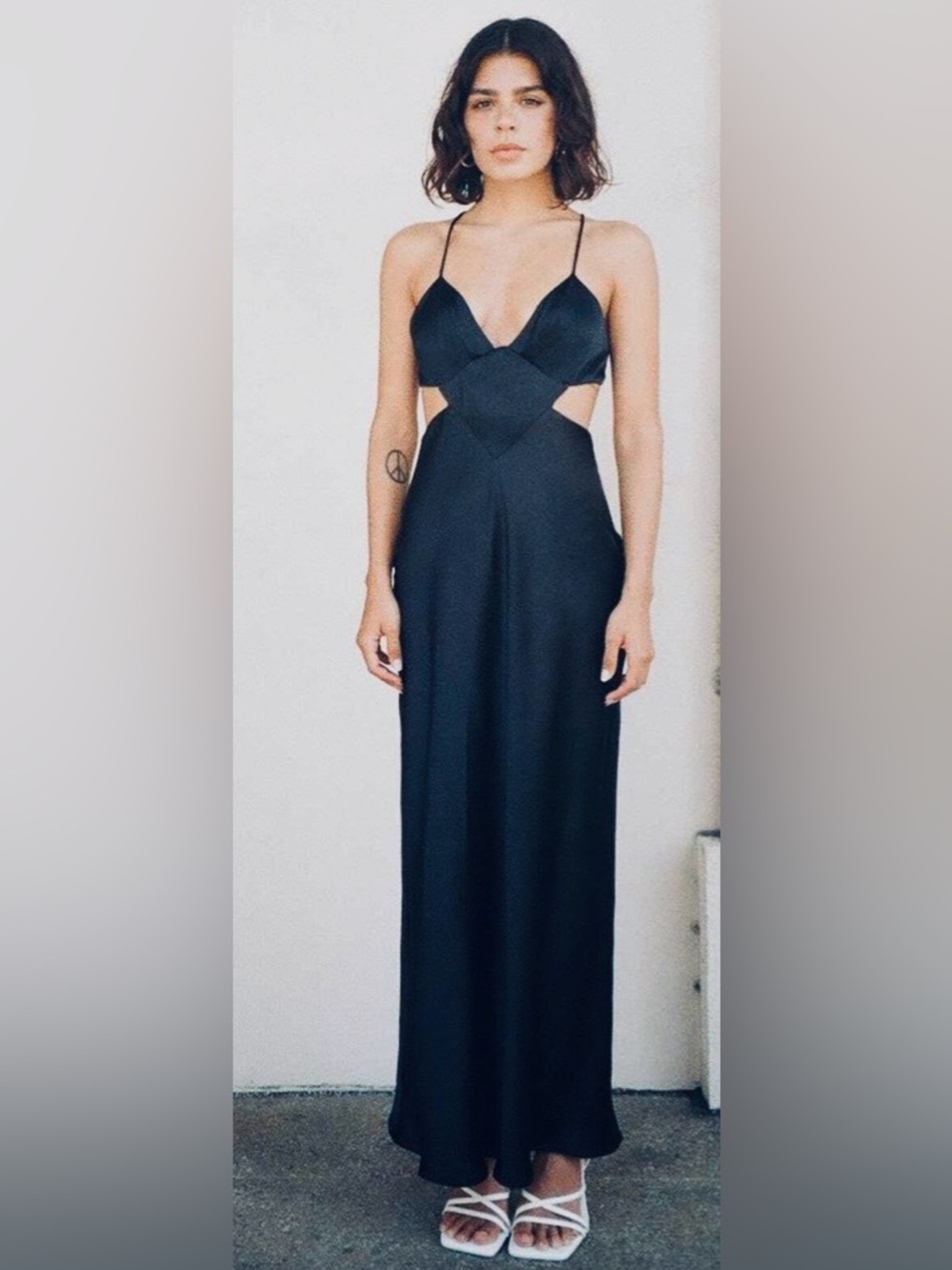 Zara Satin Effect Cutout Strappy Slip Midi  Dress